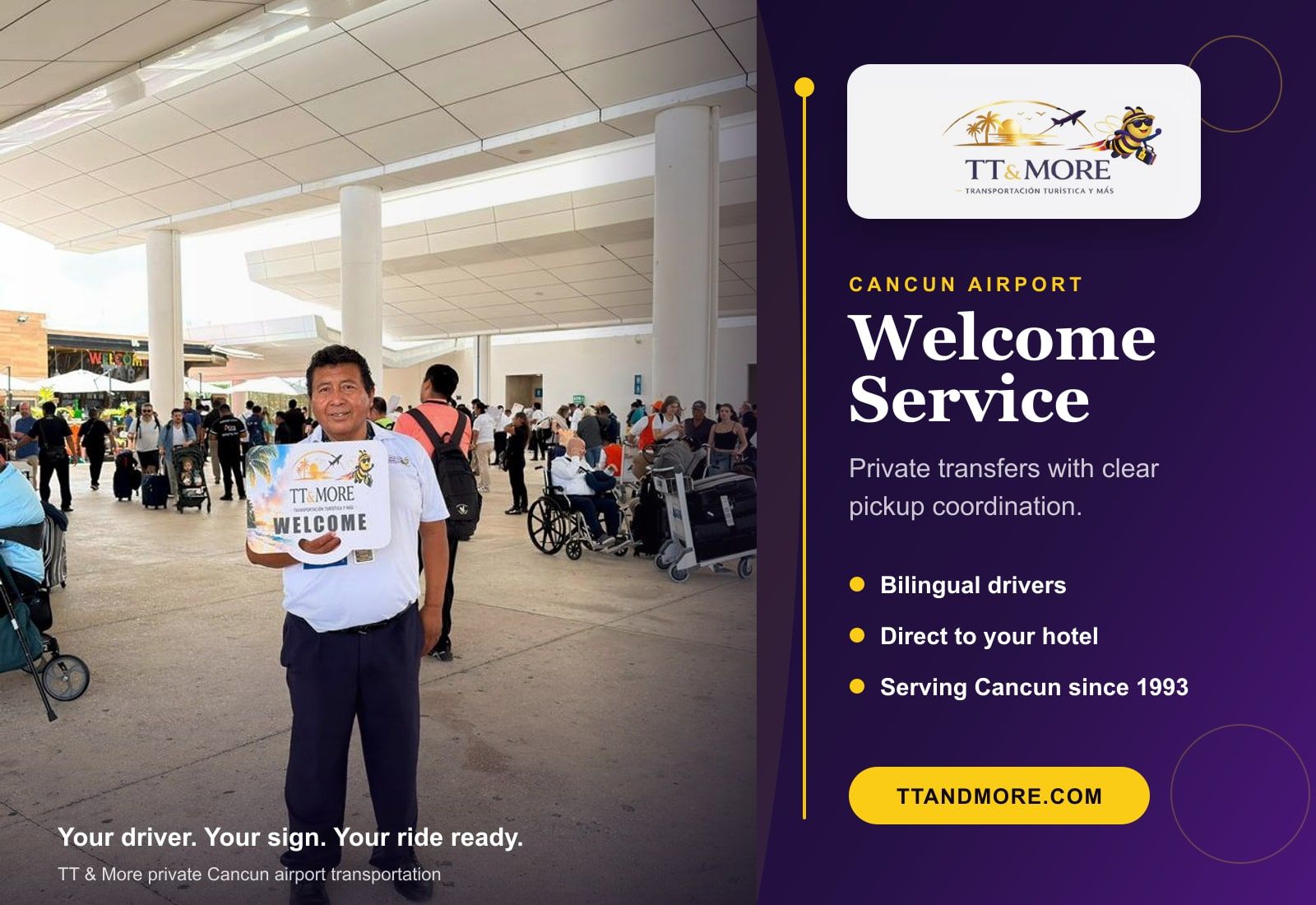 TT & More airport welcome service with branded Cancun pickup support