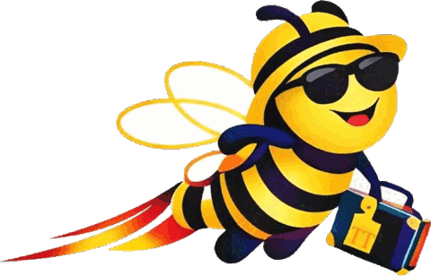 Abeja mascota de TT&More volando a Cancún