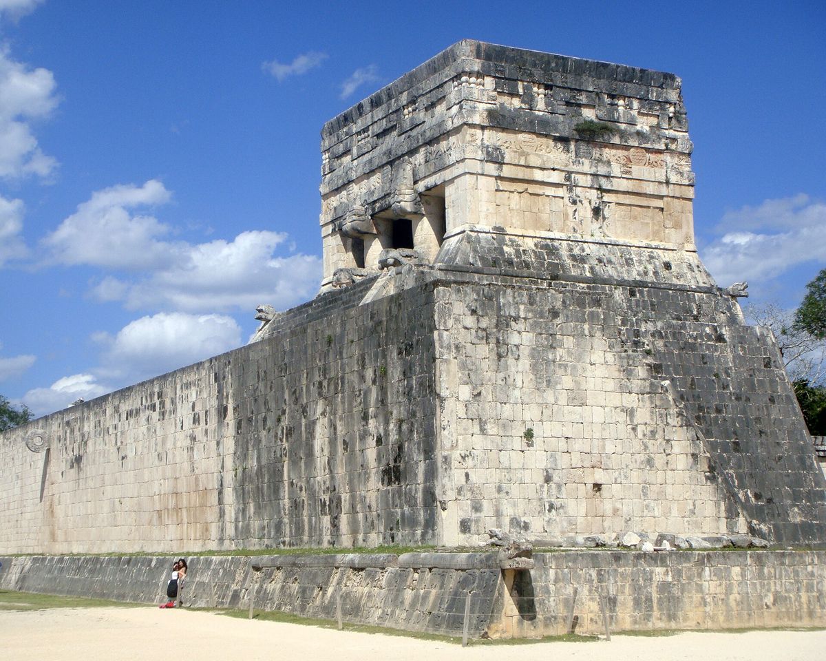 Temple of the Jaguars above the wall of the Great Ball Court, Chichén Itzá