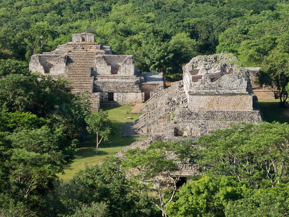 Ek Balam ruins surrounded by jungle, seen from above